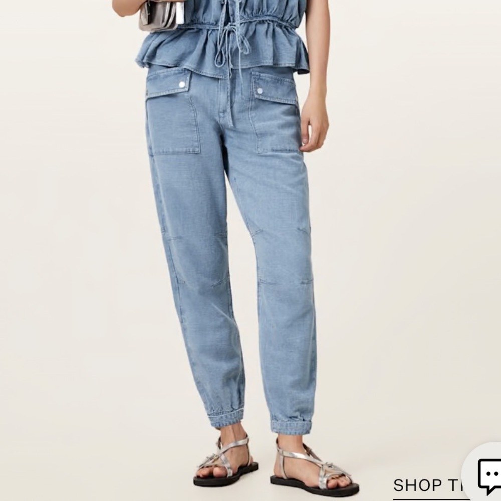 ALL SAINTS VAL HIGH-RISE CARGO LINEN BLEND PANTS LIGHT BLUE NWT SZ 6